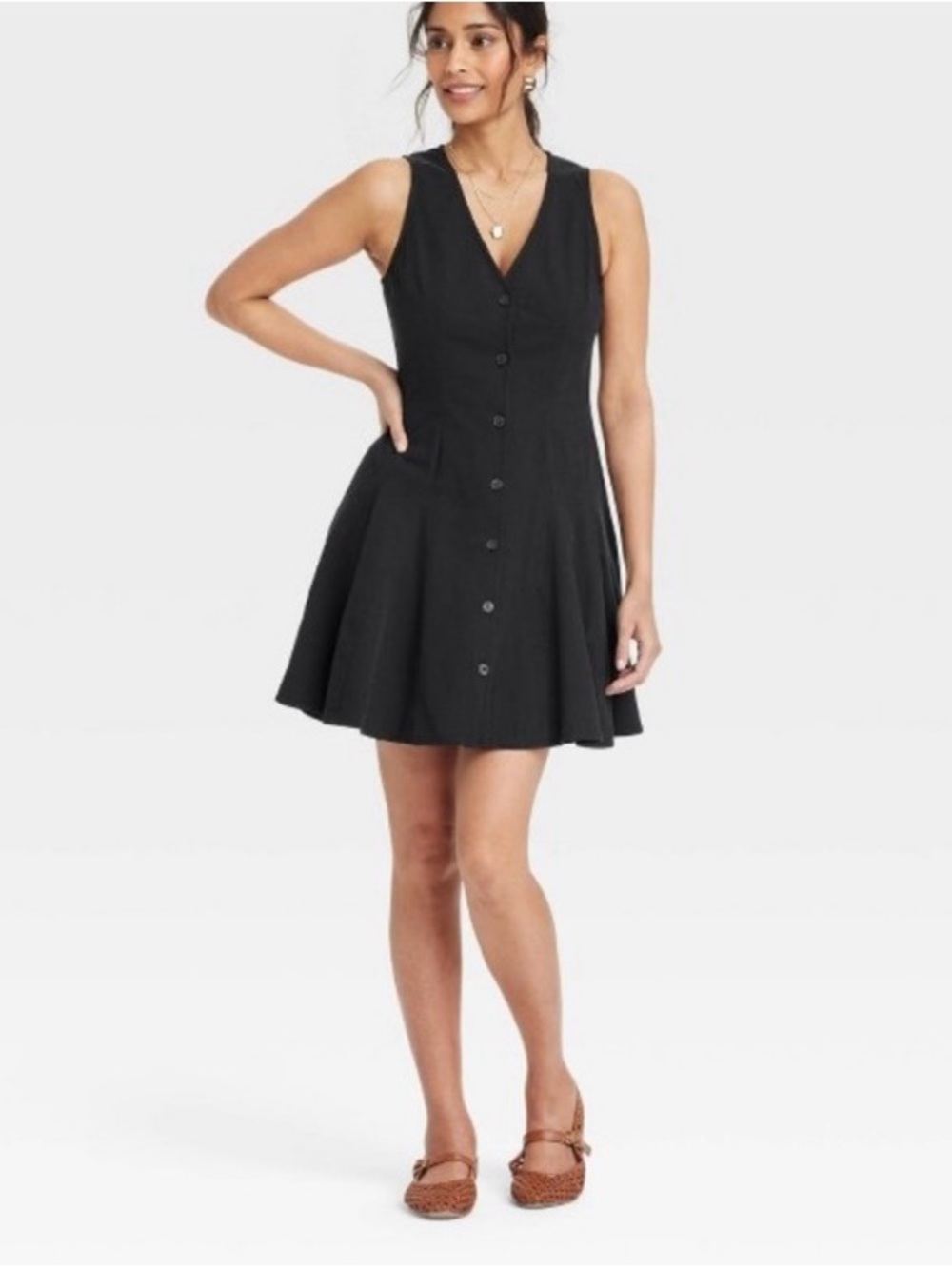 Universal Thread Black Sleeveless Button-Front Mini Dress